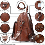 WYFJNX PU Leather Backpack Purse for Women, Fashion Ladies Backpack Purse Brown Medium Size, Convertible Shoulder Bags Handbag, Suitable for Shopping, Traveling, Work for Women