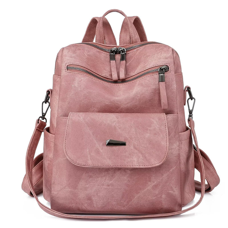 WYFJNX PU Leather Backpack Purse for Women Fashion Multipurpose Design Handbag Ladies Shoulder Bags Travel Backpack Pink