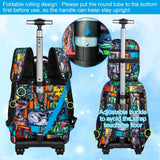 WZLVO 3PCS Rolling School Backpack, Water Resistance Roller Bookbag for Boys, Wheeled Bag Set with Lunch Box & Pencil Bag for Teens & Kids - Dinosaur Gathering