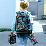 WZLVO 3PCS Rolling School Backpack, Water Resistance Roller Bookbag for Boys, Wheeled Bag Set with Lunch Box & Pencil Bag for Teens & Kids - Dinosaur Gathering