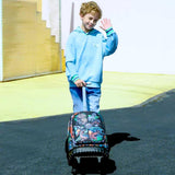WZLVO 3PCS Rolling School Backpack, Water Resistance Roller Bookbag for Boys, Wheeled Bag Set with Lunch Box & Pencil Bag for Teens & Kids - Dinosaur Gathering