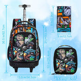 WZLVO 3PCS Rolling School Backpack, Water Resistance Roller Bookbag for Boys, Wheeled Bag Set with Lunch Box & Pencil Bag for Teens & Kids - Dinosaur Gathering