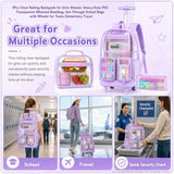 WZLVO Clear Backpack Rolling Backpack for Girls Women, Heavy Duty PVC Transparent Bookbag, See Through Wheeled Backpacks Set for Teens Elementary Travel - Purple