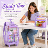 WZLVO Clear Backpack Rolling Backpack for Girls Women, Heavy Duty PVC Transparent Bookbag, See Through Wheeled Backpacks Set for Teens Elementary Travel - Purple