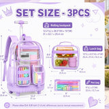 WZLVO Clear Backpack Rolling Backpack for Girls Women, Heavy Duty PVC Transparent Bookbag, See Through Wheeled Backpacks Set for Teens Elementary Travel - Purple