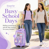 WZLVO Clear Backpack Rolling Backpack for Girls Women, Heavy Duty PVC Transparent Bookbag, See Through Wheeled Backpacks Set for Teens Elementary Travel - Purple