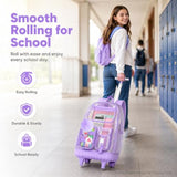 WZLVO Clear Backpack Rolling Backpack for Girls Women, Heavy Duty PVC Transparent Bookbag, See Through Wheeled Backpacks Set for Teens Elementary Travel - Purple