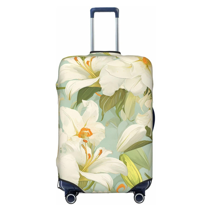 XHMKGGYBZ Blooming Lilies Illustration Elastic Suitcase Cover 4 - Size Luggage Protector, Scratch & Stain Resistant Carry On Luggage Cover Protector, Washable Luggage Covers