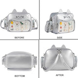 XINMAN Cat Ita Bag Backpack for Girls - Silver Kawaii Pin Display Crossbody Bag with Cat Ears, Clear Window Ita Backpack for School Cosplay Anime Conventions
