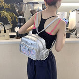XINMAN Cat Ita Bag Backpack for Girls - Silver Kawaii Pin Display Crossbody Bag with Cat Ears, Clear Window Ita Backpack for School Cosplay Anime Conventions