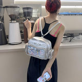XINMAN Cat Ita Bag Backpack for Girls - Silver Kawaii Pin Display Crossbody Bag with Cat Ears, Clear Window Ita Backpack for School Cosplay Anime Conventions