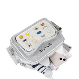 XINMAN Cat Ita Bag Backpack for Girls - Silver Kawaii Pin Display Crossbody Bag with Cat Ears, Clear Window Ita Backpack for School Cosplay Anime Conventions