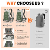 XUVPK 25L Hiking Backpack with Rain Cover Lightweight Hiking Daypack for Travel Camping Outdoors Knapsack for Men Women (Dark Green)