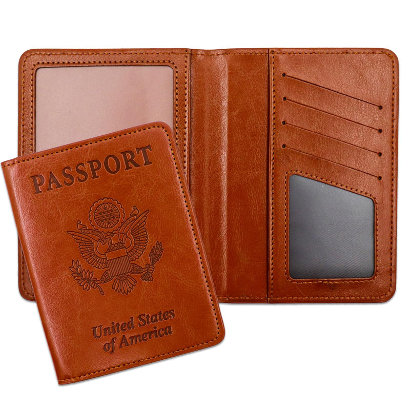 XZVXZV Passport Holder for Travel Essentials RFID Blocking Wallet Card Case PU Leather Passport Cover Women and Men (Brown)