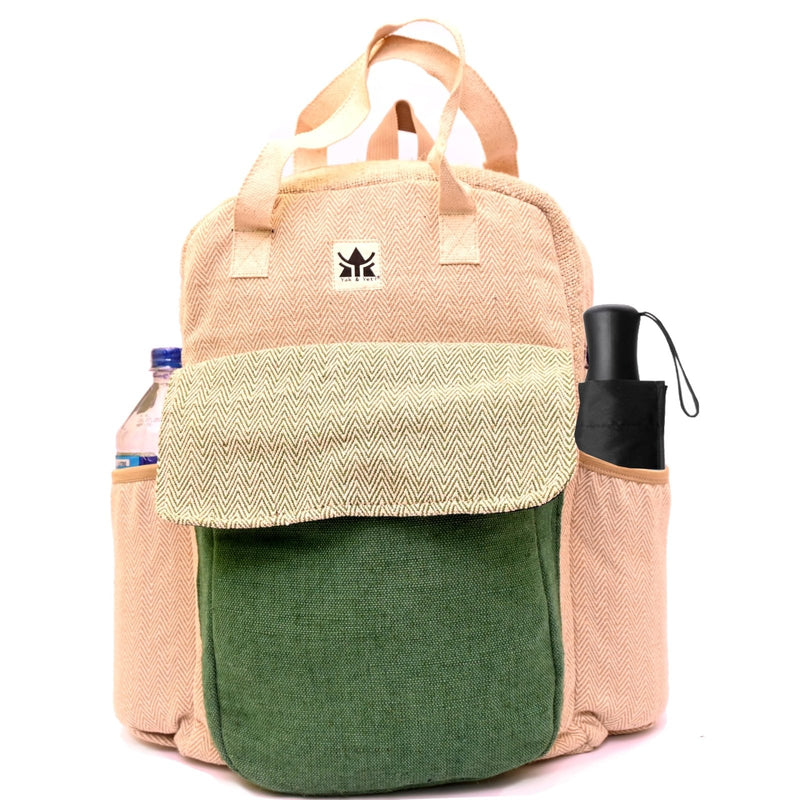 YAK & YETI Handcrafted Hemp Backpack from Nepal – Eco - Friendly, Durable, and Stylish with Adjustable Straps - Multi Pocket (Eco)