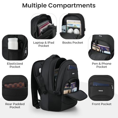 YAMTION Black Backpack for Men and Women, Laptop Backpack, School Backpack for Boys and Girls, Lightweight Bookbag, Work Backpack Fits 15.6 Inch Notebook