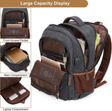 YANHUAKEKE Canvas Travel Laptop Backpack for Men Women, business Work Rucksack College School Computer Bag Fits 15.6 Inch Laptop, Bookbag with USB Charging Port （Black）