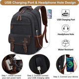 YANHUAKEKE Canvas Travel Laptop Backpack for Men Women, business Work Rucksack College School Computer Bag Fits 15.6 Inch Laptop, Bookbag with USB Charging Port （Black）