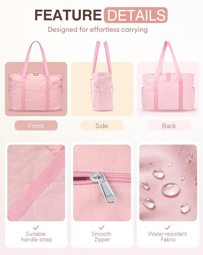 YANLIFY Tote Bag for Women, 26L Capacity Travel Purses Work Bag, Small Zipper Tote Bag for Travel Nurse Gym Teacher, Lightweight Nylon Shoulder Handbag with Hidden Yoga Mat Strap