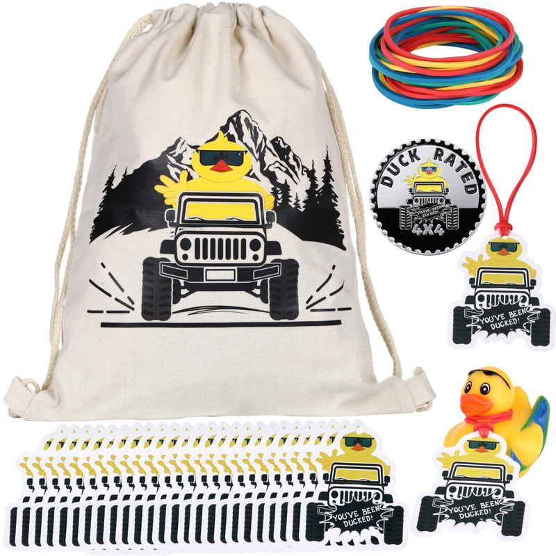 YAROMO Ducking Drawstring Duck Bag with Duck Rated Car Emblem Duck Ducking Tags Rubber Bands - Great Gift for Jeep SUV Wrangler Vehicles Trucks RV - 15.7" x 11.8"