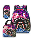 YBYGBB Backpack Shark Teeth Camo Backpacks Set with Lunch Box Pencil Case Travel Laptop Daypack Big Capacity Bookbag Fashion Durable Back Pack MultipleColour