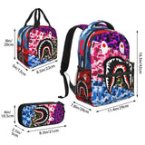 YBYGBB Backpack Shark Teeth Camo Backpacks Set with Lunch Box Pencil Case Travel Laptop Daypack Big Capacity Bookbag Fashion Durable Back Pack MultipleColour