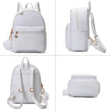 YiXiamo Cute 10 Inch Mini PU Backpack with D - Ring & Removable Fluffy Ball Charm for Teens & Women (white)
