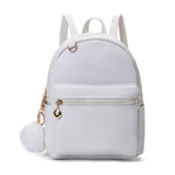 YiXiamo Cute 10 Inch Mini PU Backpack with D-Ring & Removable Fluffy Ball Charm for Teens & Women (white)