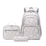 YJMKOI 3Pcs Daisy Prints Backpack for Girls Middle - School Elementary Students Bookbag Set with Lunch Box (Grey)