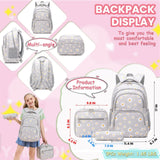 YJMKOI 3Pcs Daisy Prints Backpack for Girls Middle - School Elementary Students Bookbag Set with Lunch Box (Grey)