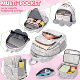 YJMKOI 3Pcs Daisy Prints Backpack for Girls Middle - School Elementary Students Bookbag Set with Lunch Box (Grey)