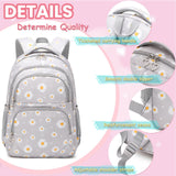 YJMKOI 3Pcs Daisy Prints Backpack for Girls Middle - School Elementary Students Bookbag Set with Lunch Box (Grey)