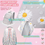 YJMKOI 3Pcs Daisy Prints Backpack for Girls Middle - School Elementary Students Bookbag Set with Lunch Box (Grey)