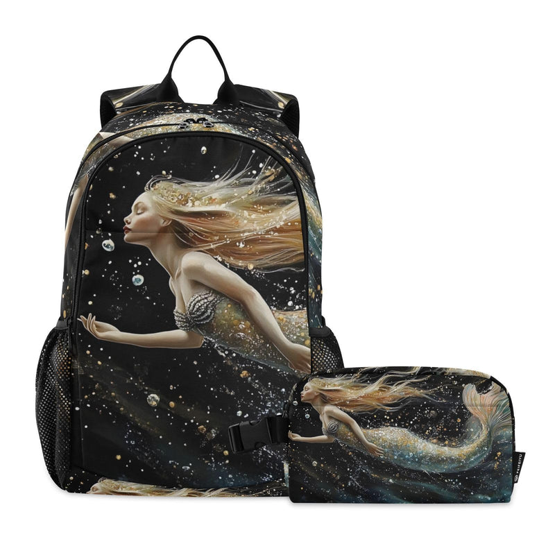 YMXFXP Hi_0 Mermaid Fantasy Backpack for School Boys Girls and Teens, Backpack for Men and Women, Lightweight Bookbag with Lunch Boxes Travel Laptop Daypack 18.5 x 11.8 In