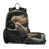 YMXFXP Hi_0 Mermaid Fantasy Backpack for School Boys Girls and Teens, Backpack for Men and Women, Lightweight Bookbag with Lunch Boxes Travel Laptop Daypack 18.5 x 11.8 In