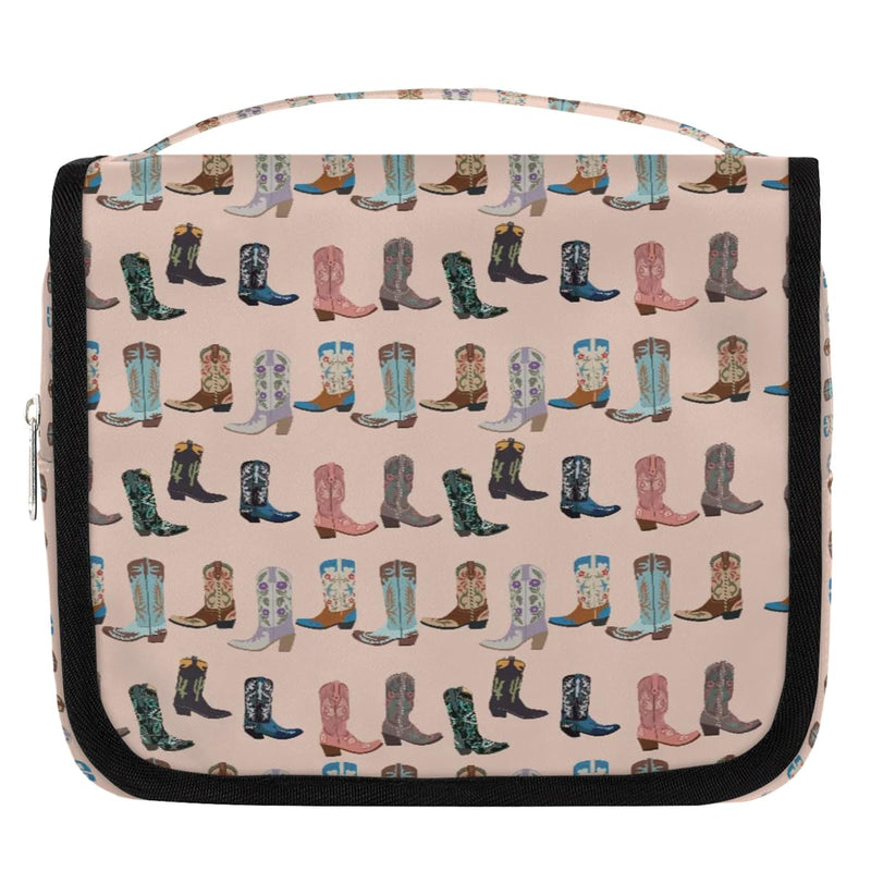 YoCosy Travel Toiletry Bag for Women Men with Hanging Hook Pink Retro Western Print Cowboy Pattern Makeup Cosmetic Bag Organizer Travel Bag for Toiletries Essentials Accessories, Large Size