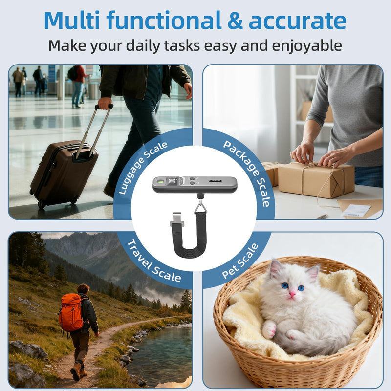 YONCON Digital Luggage Scale – 110lb Portable Suitcase Weight Scale with Backlit LCD, Tare Function, Travel Essentials for Airline Luggage, Backpacks, Outdoor Gear and Shipping Packages