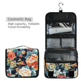 Yoogain Japanese Water Lily Bloom travel cosmetic bags for women with hanging hook Large toiletry organizer Vertical Free - Standing