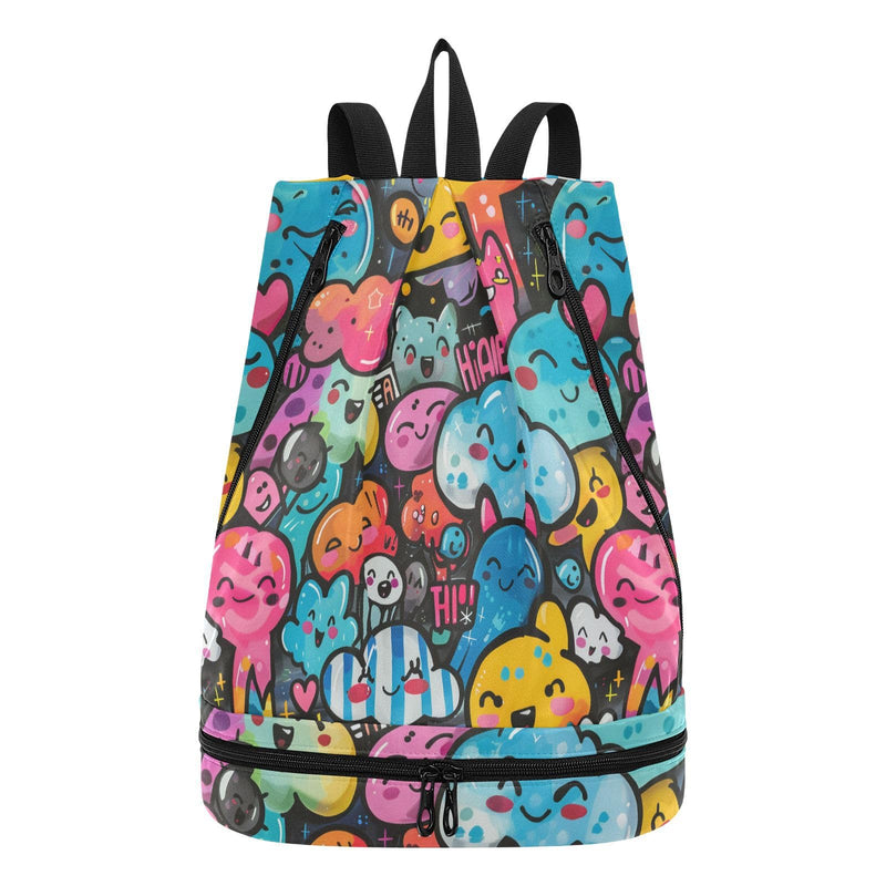 Yoogain Say Hi Cute Doodle Art Drawstring drawstring bags beach backpack for women with Wet Dry Compartments