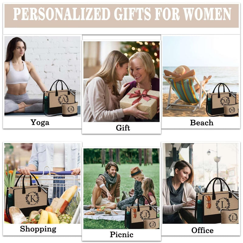 YOOLIFE Gifts for Women Her - Birthday Gifts for Women Mom Daughter Sister Friends Teacher, Personalized Initial Tote Bag, Womens Canvas Tote Bag, Letter A