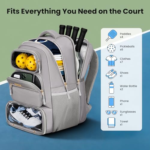 YOREPEK Large Pickleball Bag Backpack,Hold 4 Paddles with Padded Protection