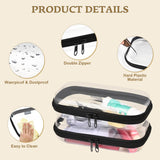 YQBRAO 2PCS Zippered Hard Pouch Double,Portable Waterproof Cosmetic Bag with Zipper,DIY Storage Organizer Bins,Hard Plastic Case,Clear Zipper Bags for Organizing,Pencil Case