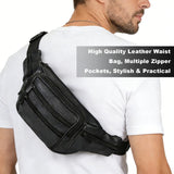 YRMLYMOP Leather Fanny Pack For Men & Women Belt Bag With Adjustable Waist Belt, Lightweight Fanny Pack Comes With Multiple Zippered Pockets Easy Carry Any Phone,Wallet (black)