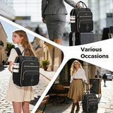 Ytonet Rolling Backpack for Women, 15.6 Inch Travel Backpack with Wheels, Stylish Rolling Laptop Bag with Passport Holder, Dual-Opening Design, Underseat Carry on Luggage for Work Teacher,Black