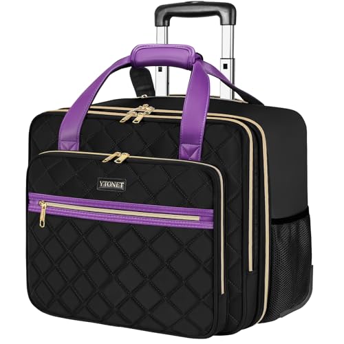 Ytonet Rolling Laptop Bag, 17.3 Inch Rolling Briefcase for Women, Water Resistant Computer Bag with Wheels for Work Travel College Business Overnight Wife Mom Teacher, Black Purple