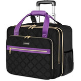 Ytonet Rolling Laptop Bag, 17.3 Inch Rolling Briefcase for Women, Water Resistant Computer Bag with Wheels for Work Travel College Business Overnight Wife Mom Teacher, Black Purple