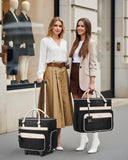 Ytonet Rolling Laptop Bag with Insulated Lunch Box, 15.6 In Rolling Briefcase for Women with Large Cup Holder, Detachable Trolley Roller Underseat Bags for Work, Office, Teacher, Travel, Black Beige