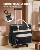 Ytonet Rolling Laptop Bag with Insulated Lunch Box, 15.6 In Rolling Briefcase for Women with Large Cup Holder, Detachable Trolley Roller Underseat Bags for Work, Office, Teacher, Travel, Black Beige