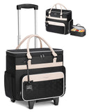 Ytonet Rolling Laptop Bag with Insulated Lunch Box, 15.6 In Rolling Briefcase for Women with Large Cup Holder, Detachable Trolley Roller Underseat Bags for Work, Office, Teacher, Travel, Black Beige