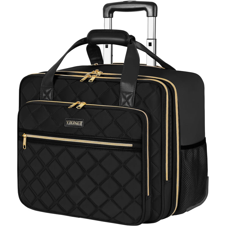 Ytonet Rolling Laptop Bag Women, Rolling Briefcase for Women, 17.3 Inch Laptop Bag with Wheels Rolling Computer Bag Laptop Case for Work Travel College Business Wife Mom Teacher, Black